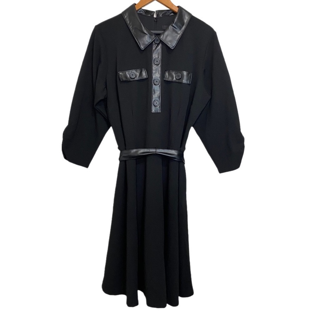 *NWT* Ashley Stewart Faux Leather Trim Long Sleeve Women’s Dress Size 18/20 W
